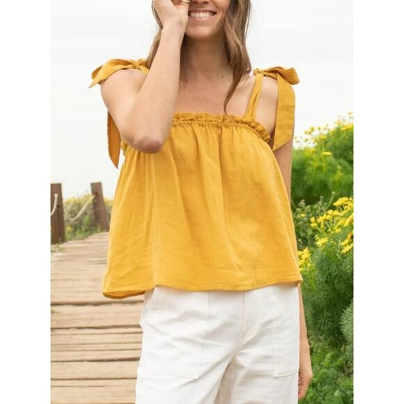 NWT Outerknown Oasis Tie Straps Organic Cotton Tank Top Yellow Women's Size M - Picture 1 of 16